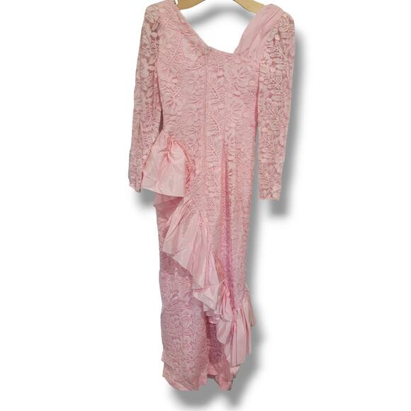 Vintage Roberta California women's pink lace lined ruffle trim bodycon dress - Picture 6 of 15